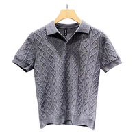 Nouveau T-shirt en maille à manches courtes avec col texturé et col en V, coupe ajustée pour tenue professionnelle