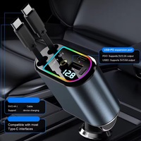 Câble rétractable USB-C PD C9 2A à charge rapide, station de charge de voiture avec lumière d'ambiance ciel étoilé, adaptateur rapide pour mobile