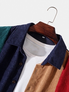 قميص رجالي مخطط كوردوري غير رسمي طية الصدر كم طويل قميص ملابس رجالية علوية 2024 - Product Image 4