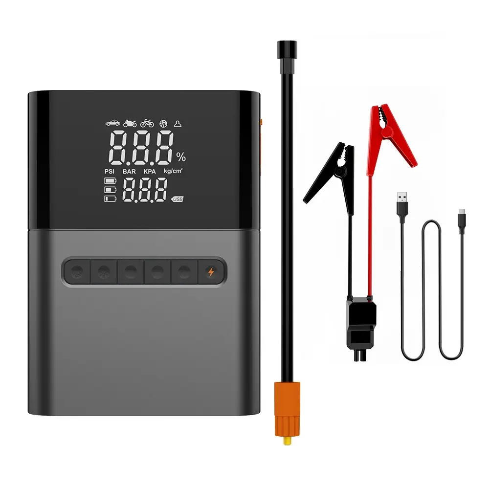 portable emergency starting power supply 12v car jump starter and tire inflator with air pump compressor power bank for car