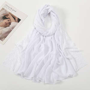 ผ้าคลุมฮิญาบผ้าฝ้ายเนื้อนุ่มคุณภาพเยี่ยมผ้าคลุมไหล่มีขอบลูกไม้สวมใส่สบายสีทึบทำจากผ้าโพกหัวแบบชนเผ่า - Product Image 6