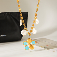 Colliers en gros en acier inoxydable épais avec pendentifs perle/fleur pour femmes, accessoires étanches en or 18 carats pour bijoux de cou
