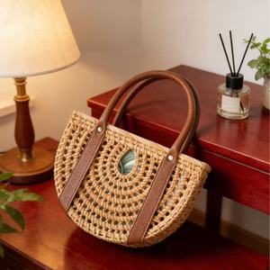 Bolso de Ganchillo con Asas de Cuero, Estilo Vintage Bohemio, para Todas las Temporadas, con Cierre de Cremallera, Bolso de Mujer - Product Image 1