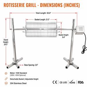 Support <span class=keywords><strong>de</strong></span> rôtissoire en acier inoxydable 304, 129x75cm, panier amovible en option, moteur 15W 30W 45W, pour agneau et cochon entiers, CE-EMC CE-LVD - Product Image 4