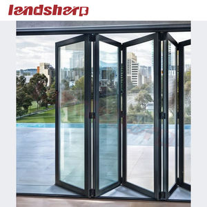 Landsharp Varanda Exterior Pátio 6 + 12Ar + 6 Low E Vidro Duplo Porta de Entrada Preta Casa Alumínio Deslizante Bi-Folding Door - Product Image 4