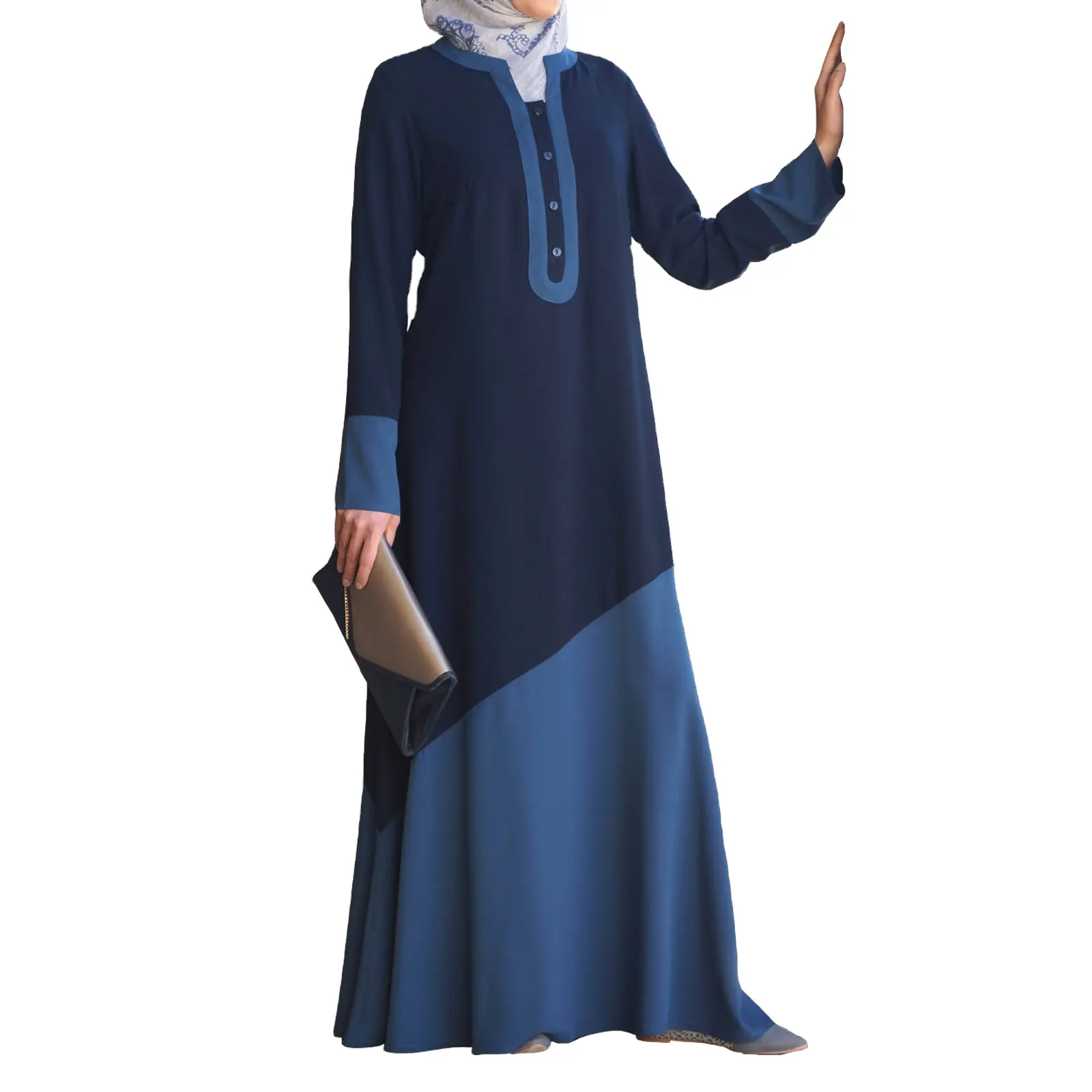 Abaya Dubai grosir baju tidur wanita Muslim Arab lengan panjang mewah berkancing sebaris berkepala tunggal Abaya mode geser