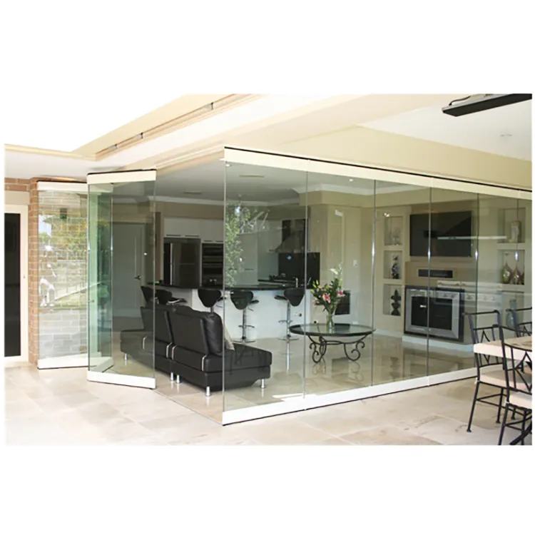 Frameless Movable Glass Partition Full Open Partitions Doors Stacking Panoramic Accordion Bifold Doors For Pergola Sunroom