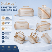 Pochette cosmétique en PVC transparent givré beige, rectangulaire, pour voyage, organiseur de maquillage, logo personnalisé, vente en gros, fabricant OEM