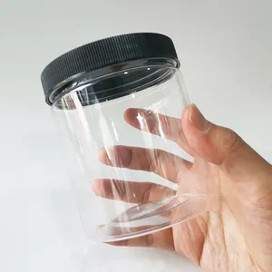 Wholesale Black Plastic Candy Jars With Lids Clear Food Container Round PET Jars 500ml