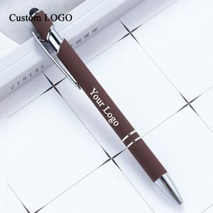 Stylos à bille personnalisés en gros avec logo, pointe tactile en métal et revêtement doux au toucher pour cadeaux d'entreprise - Product Image 1