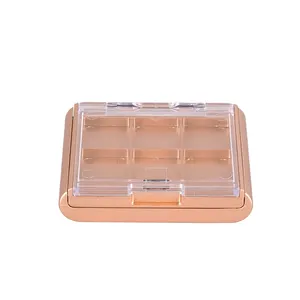 Boîte de fards à paupières vide, boîte en plastique, haute qualité, en or, 6 couleurs, avec fenêtre transparente, pièces