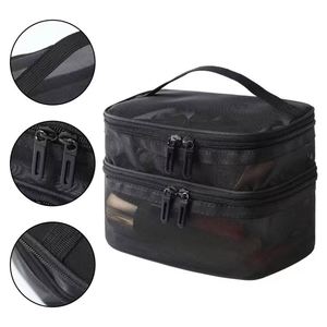 Double Layer Mesh <b>Makeup</b> Bag, Wash Bag, Women's Portable New Large Capacity <b>Storage</b> Bag, Cosmetics <b>Storage</b> Bag - Product Image 3