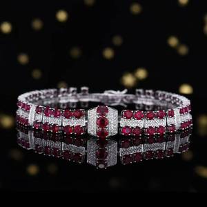 <b>Solid</b> 18K <b>Gold</b> Natural Pigeon Blood Ruby Wide Tennis Bracelet Inlaid 0.804ct Pavé Diamonds Formal Banquet Statement Jewelry - Product Image 1