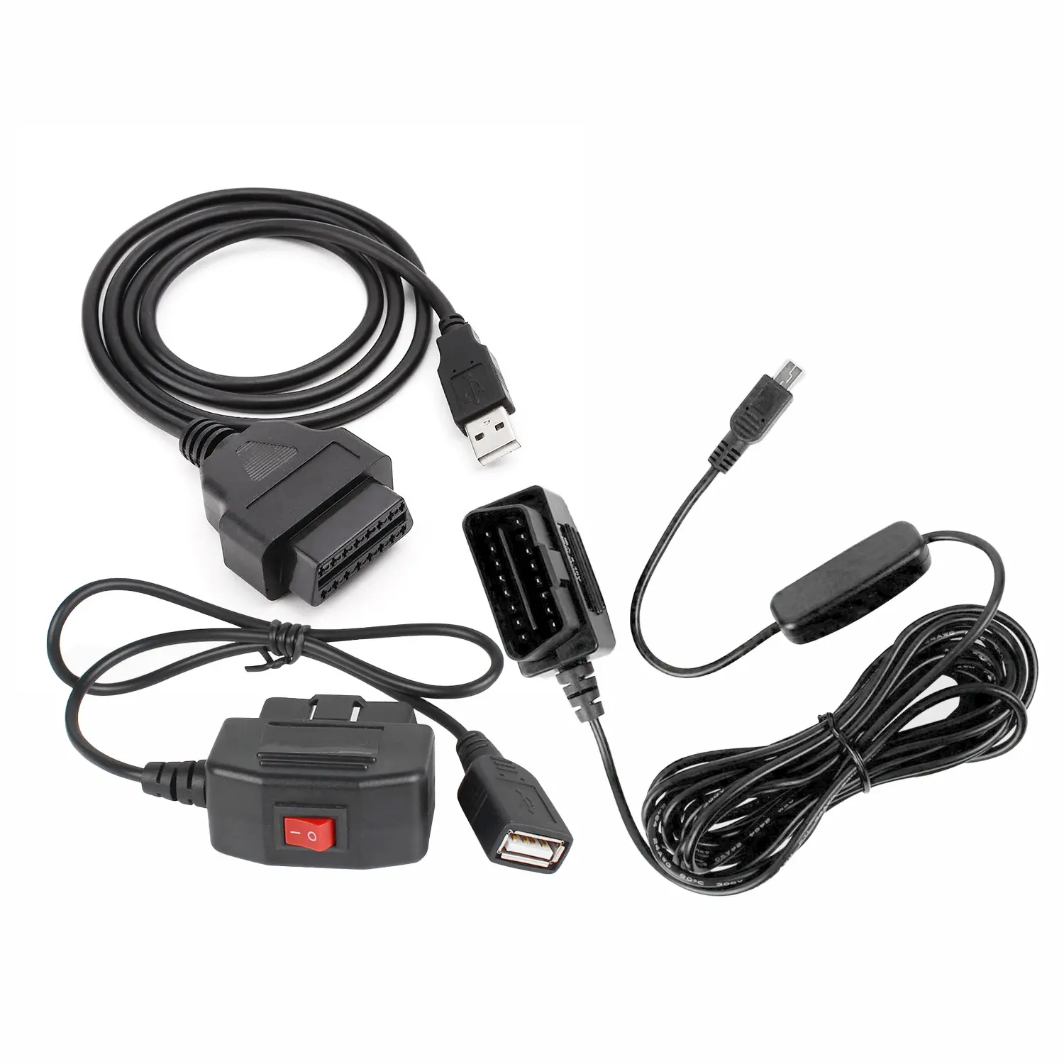 Coche OBDII OBD 2 16 pines a Micro Mini USB C Hardwire Kit OBD2 Cable adaptador de corriente para cámara de salpicadero videocámara vehículo DVR