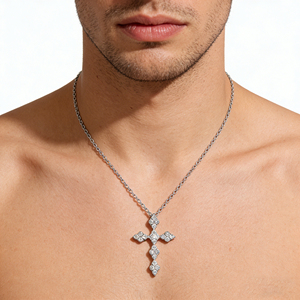CUSTOM SILVER 10K/14K/18K GOLD PLATED LAB GROWN CVD DIAMOND CLASSIC ENGAGEMENT GIFT SWEATER <b>CHAIN</b> NECKLACE <b>CROSS</b> PENDANT - Product Image 5