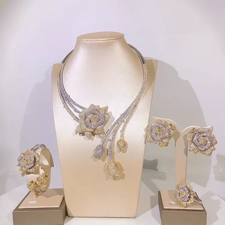 Zhuerrui Dubai Zinc Alloy Jewellery for Women Wedding Party Italian Bridal Jewelry Set 18k Gold Filled Jewelry Sets HZ211202158