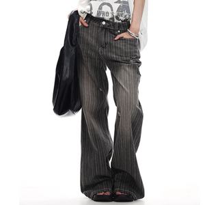 บริการขายส่ง OME กางเกงยีนส์แฟชั่นลำลองผู้ชาย ลายทางแนวตั้ง ทรงหลวม เอวสูง สีซีดจาง - Product Image 5