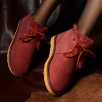 Bottes de neige en cuir véritable et fourrure de mouton pour femme, nouveau style, résistantes au froid, avec lacets à la cheville en TPR, chaussures en coton, semelle en caoutchouc/EVA