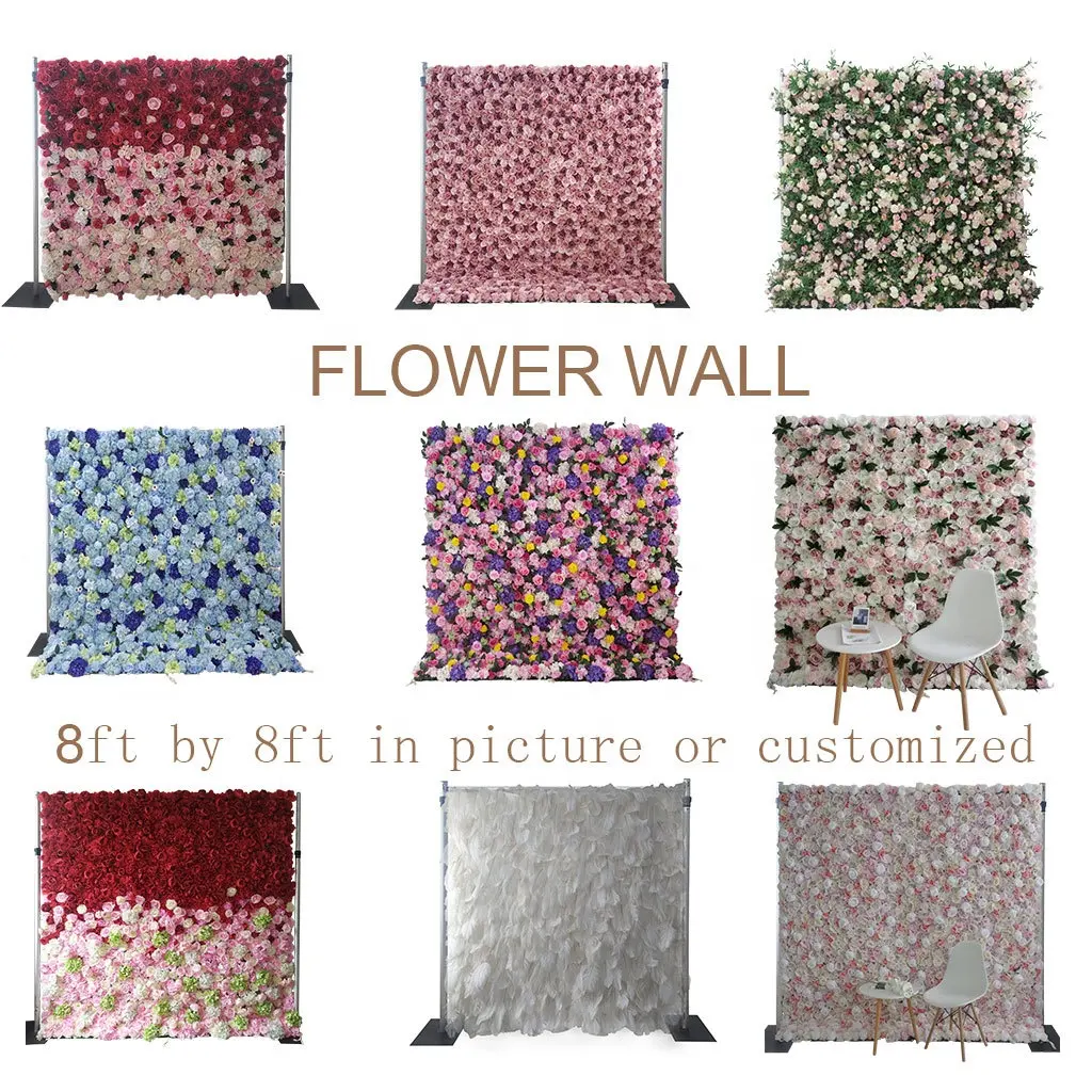 थोक कस्टम सफेद गुलाबी शादी की आपूर्ति सजावट गुलाब पृष्ठभूमि रेशम कृत्रिम सजावटी फूल दीवार