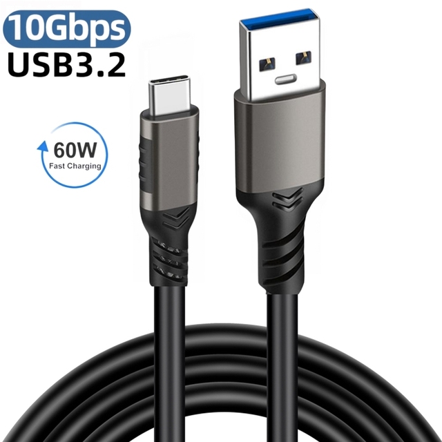 USB3.2 Gen2 10Gbps Cable USB a to C Cable 3A 60W QC3.0 Fast Charging for Samsung Hard Disk External Android Data Braid Cord