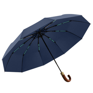 New 10-Bone Wood Curved Handle Business <b>Automatic</b> <b>Umbrella</b> with Full-<b>Automatic</b> One-Button Open/Close Printable Advertising Spot - Product Image 1