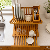Égouttoir à vaisselle coulissant double niveau en bambou carbonisé sur mesure, organisateur de vaisselle de cuisine durable