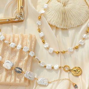 Elegante Collar de Perlas Geométricas de Moda, Collar de Cuentas de Plástico Circulares, Gargantilla Vintage, Conjuntos de Joyería Chapados en Oro de 18k para Mujer - Product Image 1