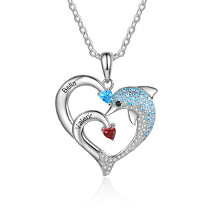 <span class=keywords><strong>Collier</strong></span> personnalisé avec pierre de naissance, cadeau tendance pour la Saint-Valentin et les anniversaires, <span class=keywords><strong>collier</strong></span> avec nom personnalisé, cœur, <span class=keywords><strong>dauphin</strong></span>, diamant incrusté - Product Image 2
