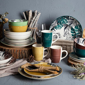 Nouvelle série de vaisselle à motifs d'animaux zèbre léopard tigre Ensemble de vaisselle de salle à manger à domicile Ensemble de vaisselle en céramique Assiettes Bols Tasses - Product Image 1
