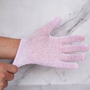 Gloway OEM Hot Selling Effen Kleur Vijf Vingers Nylon Handschoen Roze Exfoliërende Lichaamsbadhandschoenen Scrubhandschoenen voor het Verwijderen van Dode Huid - Product Image 5