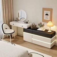Table de toilette en bois massif au design moderne avec miroir, tabouret léger et luxueux, écologique, adapté au salon et à un usage familial