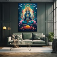 Peinture sur toile moderne de luxe représentant la déesse hindoue Lakshmi, impression HD, cadre en alliage d'aluminium, art mural, image pour salon, villa