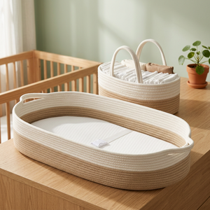 Cesta de almacenamiento ovalada de cuerda de algodón con asas para pañales de bebé, cesta organizadora de estilo nórdico - Product Image 2