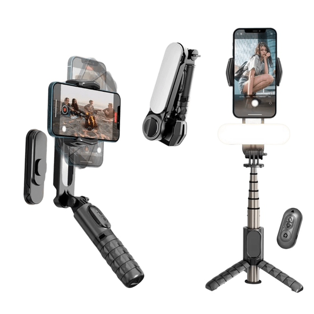 Q09 Single- Handheld Phone Gimbal Stabilizer Detachable LED Fill Light Selfie Stick Wireless Remote for Vlog Live Streaming