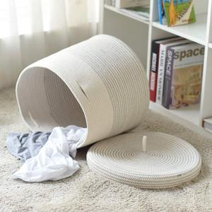 Round Cotton Rope Storage Basket With Lid <b>Handmade</b> Clothing Organizer For Toys And <b>Clothes</b> Linyi Origin - Product Image 2