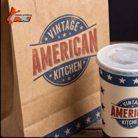 Ensemble d'emballages pour hamburgers de style américain vintage avec sac en papier kraft, gobelet à frites et gobelet à boisson pour restaurant de restauration rapide à emporter