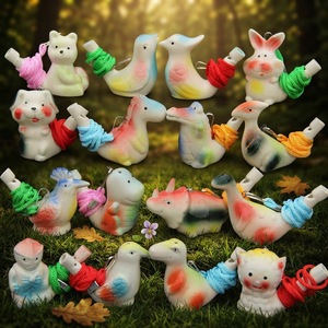 Joli sifflet d'oiseau en porcelaine émaillée cinq couleurs, motif oiseau aquatique, mini ocarina pour enfants, jouet musical, pendentif artisanal minimaliste - Product Image 3