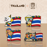 Ensemble d'accessoires promotionnels OEM ODM : Aimants de réfrigérateur en bois style thaïlandais, thème drapeau national et folklorique, souvenirs de voyage