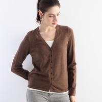 Reine Woll-Strickjacke für Damen mit Faux-Layer-Look, Einreihig, V-Ausschnitt, Lässig für Büro und Alltag, Herbst-Winter Damenmode