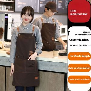 เสื้อผ้าทำงานร้านชานมพิมพ์โลโก้ตามสั่งสำหรับผู้หญิง - ผ้ากันเปื้อนผ้าแคนวาสกันน้ำ ผลิตจากผ้าฝ้ายสำหรับงานปาร์ตี้ - Product Image 1