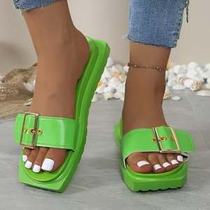 Женские Шлепанцы из искусственной кожи, удобные и мягкие повседневные шлепанцы для женщин в тропическом стиле, для осени, лета и весны - Product Image 1