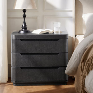 Factory Direct Modern Curved Design Large 3-<b>Drawer</b> Nightstand with Built-In Power Outlet and Hidden Storage Compartment - Product Image 1