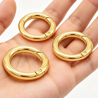 En stock, Boucles annulaires métalliques dorées à ouverture facile, clips à ressort circulaires pour sacs DIY, accessoires de quincaillerie pour porte-clés