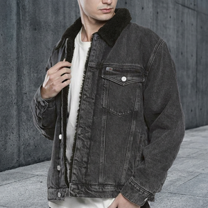 Chaqueta vaquera de invierno para hombre, forro de poliéster, cuello vuelto, informal, gruesa, lavada, de corte holgado, con botonadura sencilla y manga regular. - Product Image 4