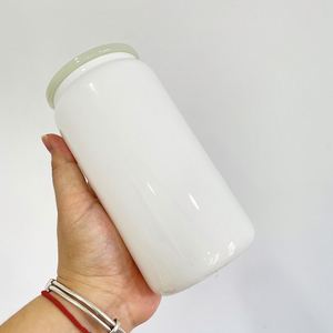 Canette en verre vierge de 16 oz, couleur unie, lisse, pour sublimation, avec couvercles en plastique PP et paille, pour impression UV DTF - Product Image 5