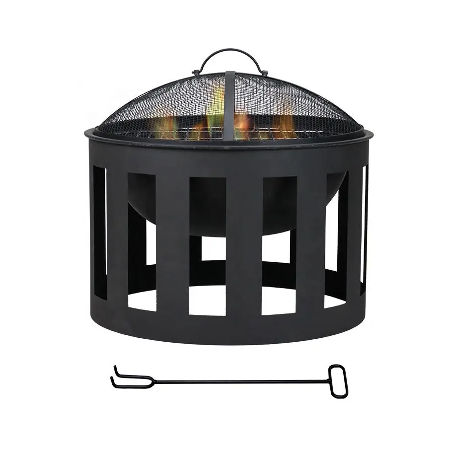 Houtskool Brazier Ronde Vuurkorven Terras Buiten Camping Draagbare Barbecue Vuurplaats Bbq Vuurkorf Vuurkorf Gaasbedekking En Kookgrill