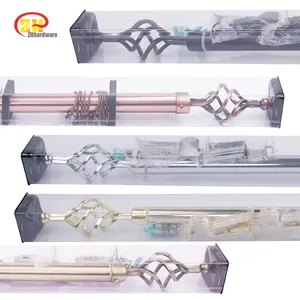 New 2023 Kim Loại Sắt Đôi Rèm Rod Set Phụ Kiện Khung Rose Vàng Thanh Rèm Finials Thời Trang Mở rộng Thanh Rèm