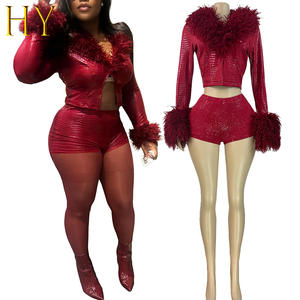 Nuova Collezione Primavera 2026: Set Due Pezzi in <span class=keywords><strong>Pelle</strong></span> PU con Pelliccia, Giacche Corte Pelose da <span class=keywords><strong>Donna</strong></span> e Shorts Sexy Abbinati - Product Image 2