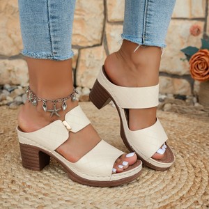 Sandales d'été à talons hauts pour femmes, grandes tailles européennes et américaines, tongs romaines à talons épais, vente en gros - Product Image 1