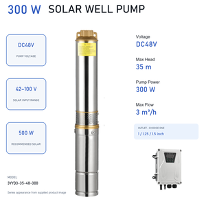 ปั๊มน้ำบาดาลพลังงานแสงอาทิตย์ QY 3 นิ้ว DC48V 300W 3 ลูกบาศก์เมตร/ชม. ระยะส่ง 35 เมตร ใบพัดสแตนเลส - Product Image 1